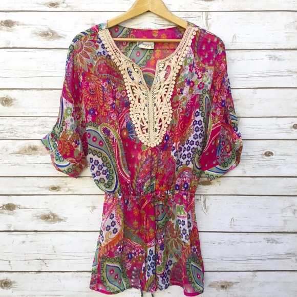 Magazine Tops - Floral Paisley Print BOHO Festival Coverup / Tunic
